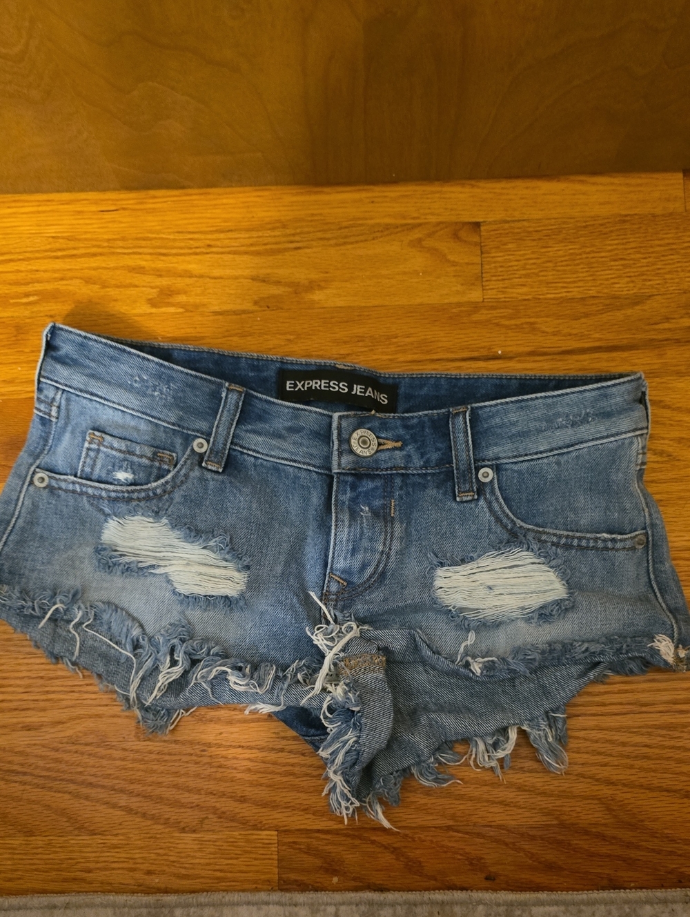 Express Women's Light Blue Distressed Denim Cutoff Shorts